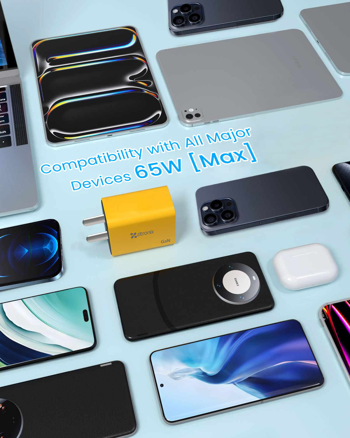 zitronix 65W GAN Charger 4 in 1 Type C & USB A Fast Charger Smart QC 3.0 Type C Charger USB A Charger Twin Type C & Twin USB A Interfaces Design Universal Fast Charger for Phone, Tablet, Laptop zitronix 65W GAN Charger 4 in 1 Type C & USB A Fast Charger Smart QC 3.0 Type C Charger USB A Charger Twin Type C & Twin USB A Interfaces Design Universal Fast Charger for Phone, Tablet, Laptop